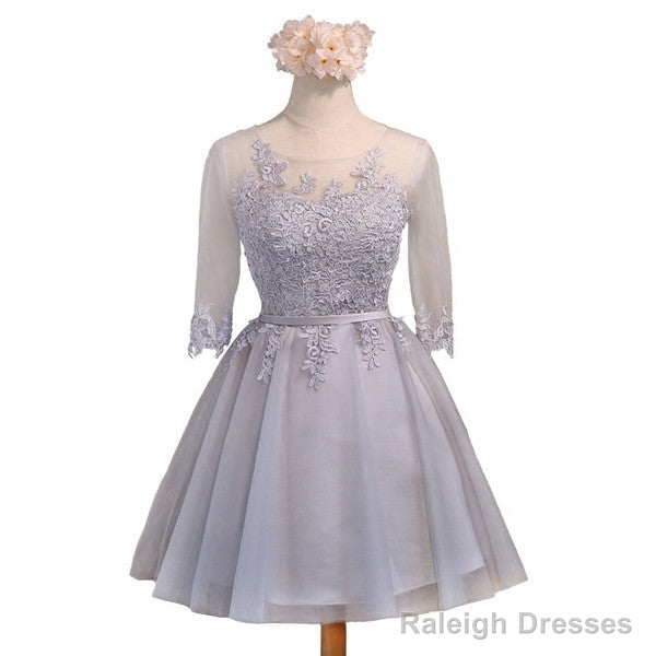 Three-Quarter Illusion Sleeve Clairvoyant Outfit Keyhole Lace Up Back Organza Appliques Homecoming Dresses Main image