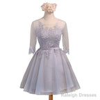Three-Quarter Illusion Sleeve Clairvoyant Outfit Keyhole Lace Up Back Organza Appliques Homecoming Dresses