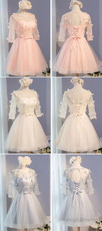 Three-Quarter Illusion Sleeve  Clairvoyant Outfit Lace Up Back For Teen Organza Appliques Homecoming Dress