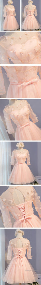 Three-Quarter Illusion Sleeve Clairvoyant Outfit Lace Up Back For Teen Organza Appliques Homecoming Dresses