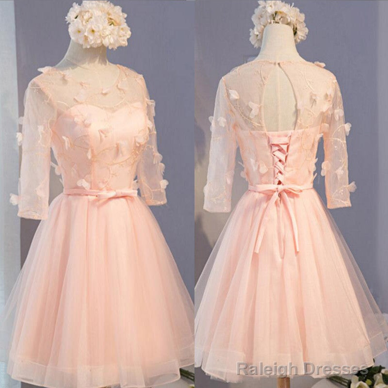 Three-Quarter Illusion Sleeve  Clairvoyant Outfit Lace Up Back For Teen Organza Appliques Homecoming Dress