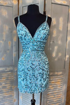 Tight Blue Sequins Short Homecoming Dress