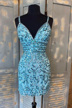 Tight Blue Sequins Short Homecoming Dresses