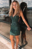 Tight Dark Green Sequins Mini Homecoming Dresses Prom Dresses