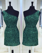 Tight Green Sequin One Shoulder Dress