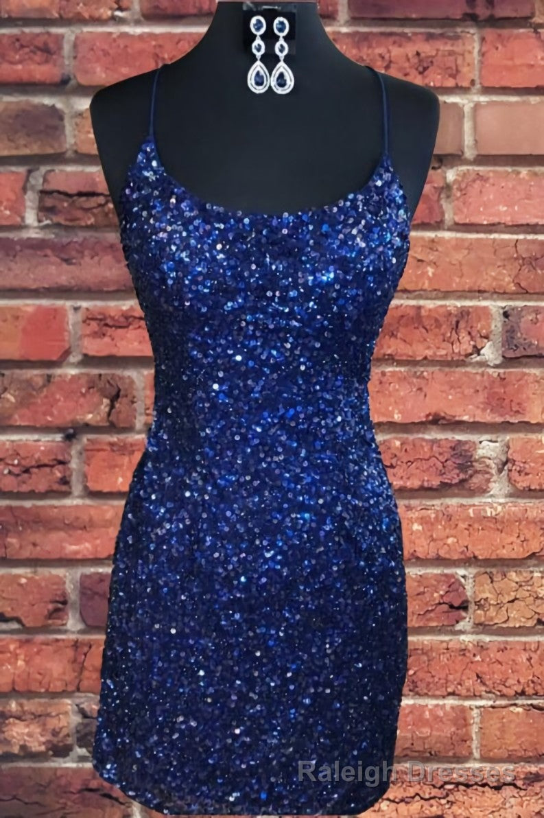 Tight Navy Blue Sequin Short Homecoming Dresses Sparkly Prom Dress Main image