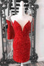 Tight Red Sequins Prom Dresses Strapless V Neck Short Homecoming Dresses