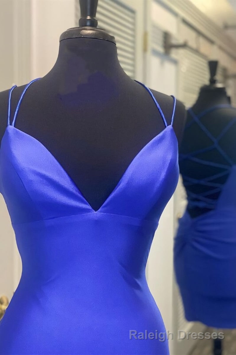 Tight Royal Blue Short Prom Dress with Spaghetti Straps Cocktail Dress