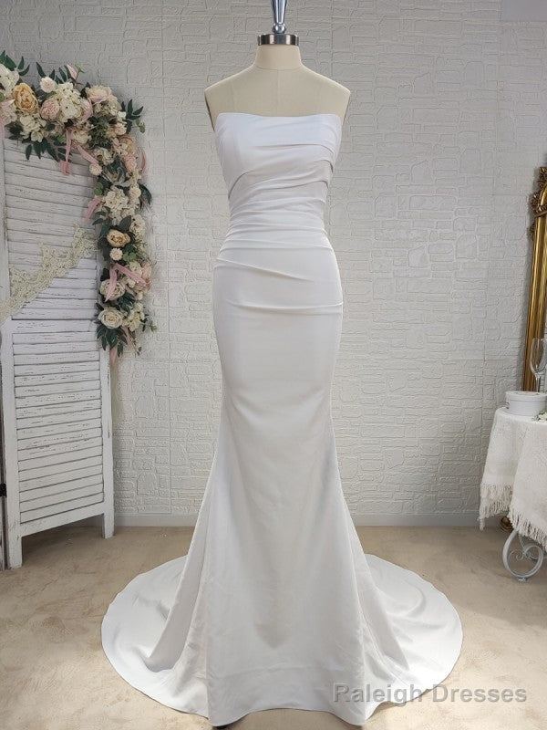 Tight Straight Tube Elastic Crepe Pleated Decoration Without Shoulder Straps Sleeveless Backless Large Swing Brush Tail Wedding Dresses Main image