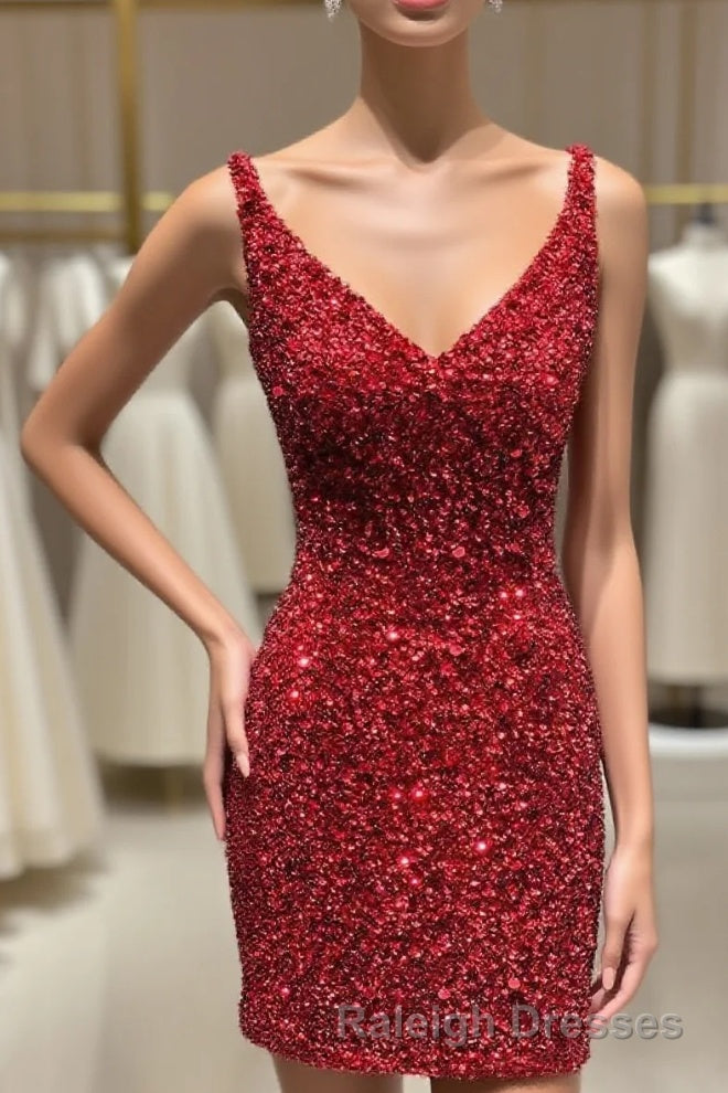 Tight Wine Red Sequins Short Homecoming Dress Party Gown Main image