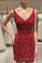 Tight Wine Red Sequins Short Homecoming Dress Party Gown
