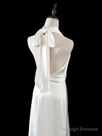 Timeless A-Line Halter Satin White Wedding Dress Brides Dresses