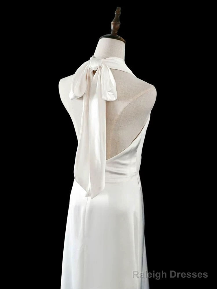 Timeless A-Line Halter Satin White Wedding Dress Brides Dresses