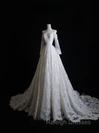 Timeless A Line Off The Shoulder White Lace Long Sleeves Wedding Dresses Bridal Dress