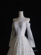Timeless A Line Off The Shoulder White Lace Long Sleeves Wedding Dresses Bridal Dress