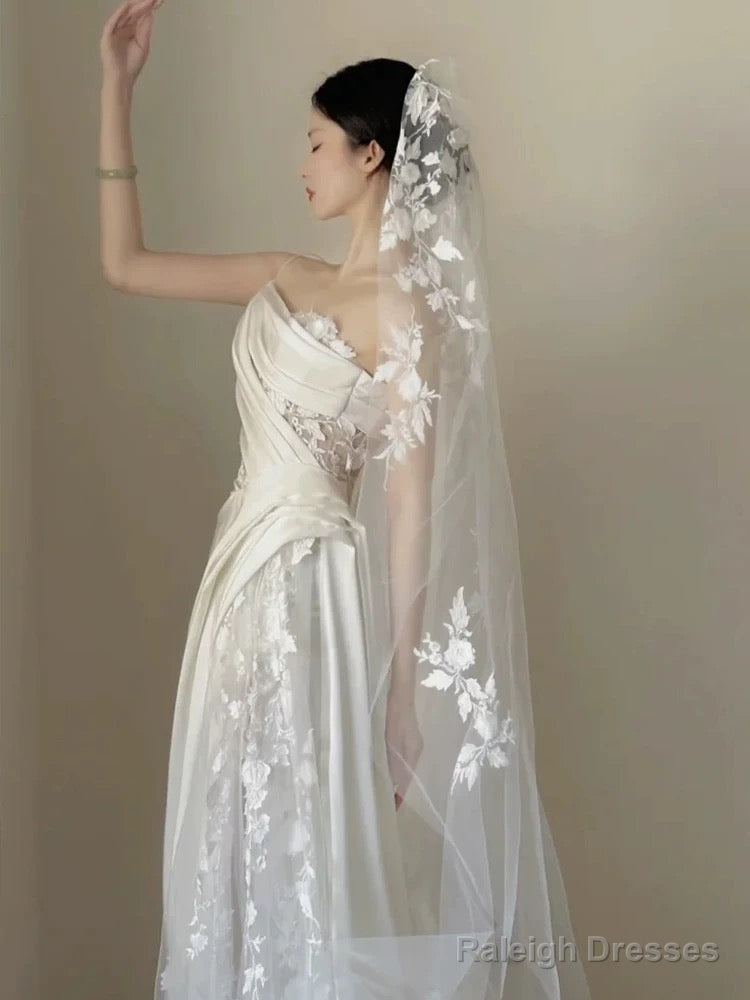 Timeless A-Line One Shoulder Lace Satin White Wedding Dress Brides Dresses Secondary image