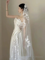 Timeless A-Line One Shoulder Lace Satin White Wedding Dress Brides Dresses