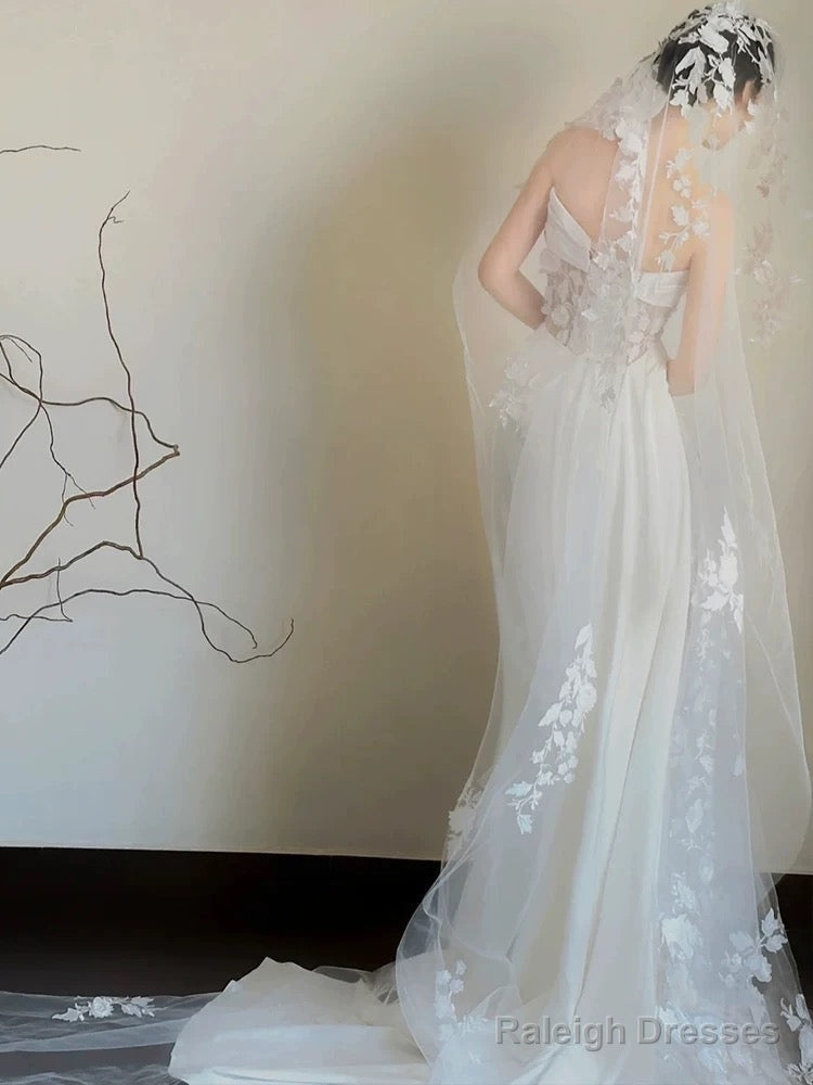 Timeless A-Line One Shoulder Lace Satin White Wedding Dress Brides Dresses
