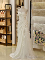 Timeless A-Line One Shoulder Lace Satin White Wedding Dress Brides Dresses