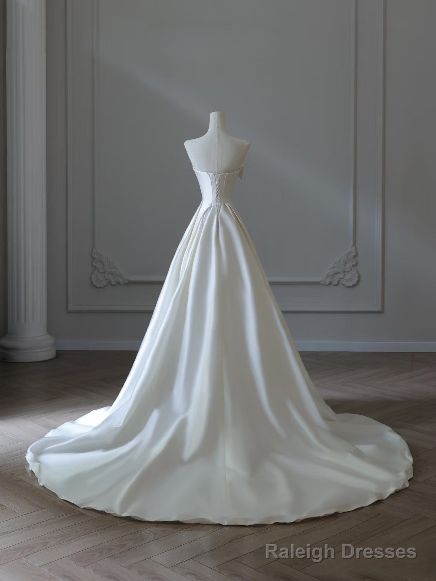 Timeless A Line Strapless Satin Ivory Long Wedding Dress Bridal Dresses