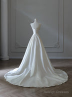 Timeless A-Line Strapless Satin Ivory Long Wedding Dresses Bridal Dress