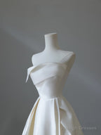 Timeless A-Line Strapless Satin Ivory Long Wedding Dresses Bridal Dress
