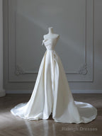 Timeless A-Line Strapless Satin Ivory Long Wedding Dresses Bridal Dress