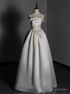 Timeless A Line Strapless Satin Ivory Wedding Dresses Brides Dress