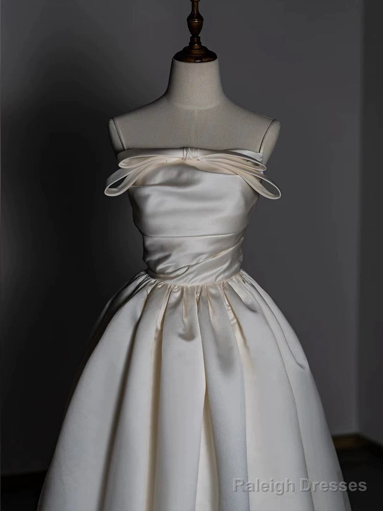 Timeless A-Line Strapless Satin Ivory Wedding Dress Brides Dresses