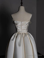 Timeless A Line Strapless Satin Ivory Wedding Dresses Brides Dress