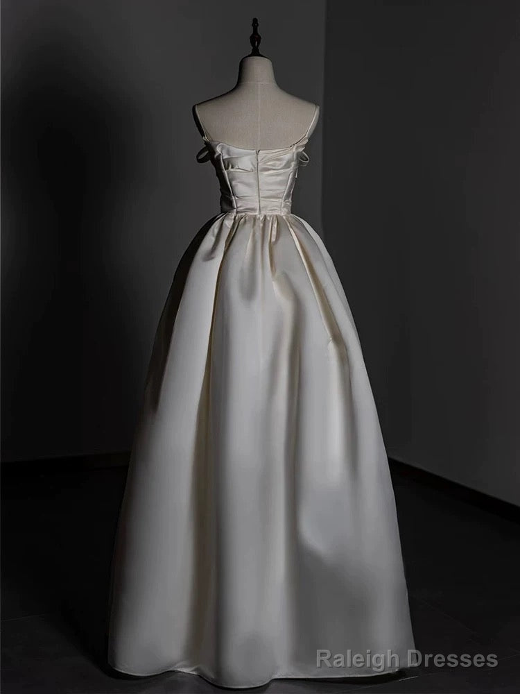 Timeless A Line Strapless Satin Ivory Wedding Dresses Brides Dress