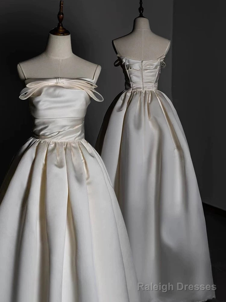 Timeless A Line Strapless Satin Ivory Wedding Dresses Brides Dress