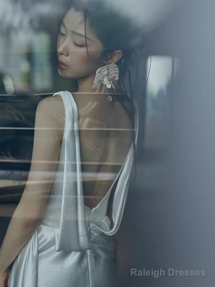 Timeless A Line Straps White Satin Long Wedding Dresses Bridal Dress Secondary image