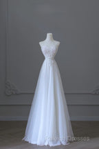Timeless A Line Sweetheart Lace Tulle White Wedding Dresses Brides Dress