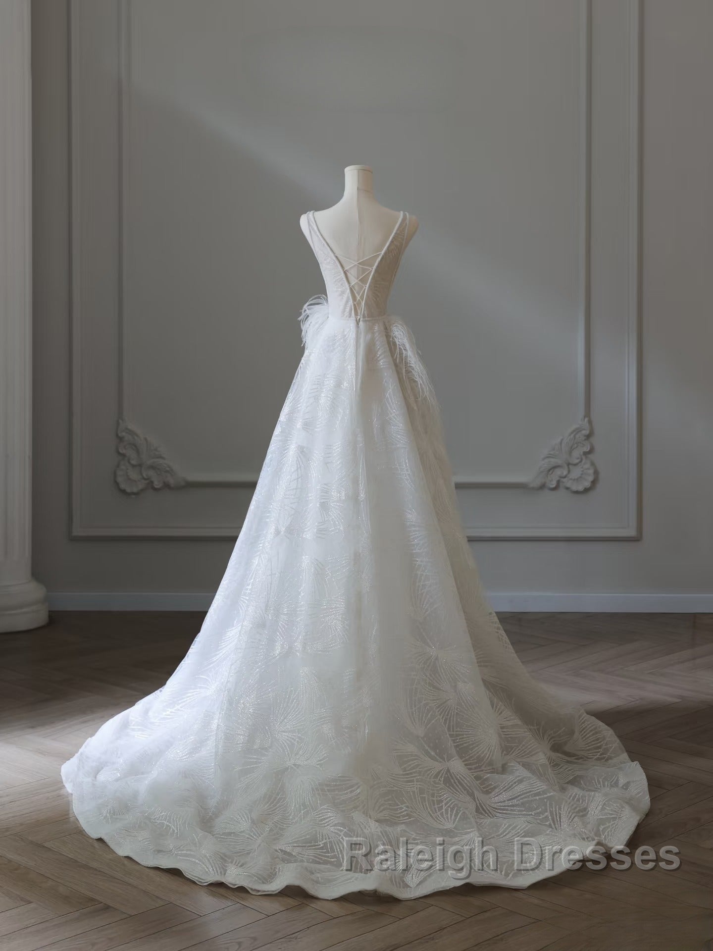 Timeless A-Line V Neckline Sequin Sleeveless White Wedding Dress Brides Dresses