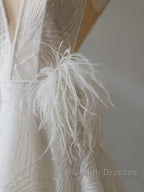 Timeless A Line V Neckline Sequin Sleeveless White Wedding Dresses Brides Dress