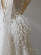 Timeless A-Line V Neckline Sequin Sleeveless White Wedding Dress Brides Dresses