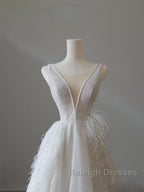 Timeless A-Line V Neckline Sequin Sleeveless White Wedding Dress Brides Dresses