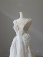 Timeless A Line V Neckline Sequin Sleeveless White Wedding Dresses Brides Dress