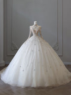 Timeless Ball Gowns High Neckline Tulle Long Sleeves Wedding Dress Bridal Dresses