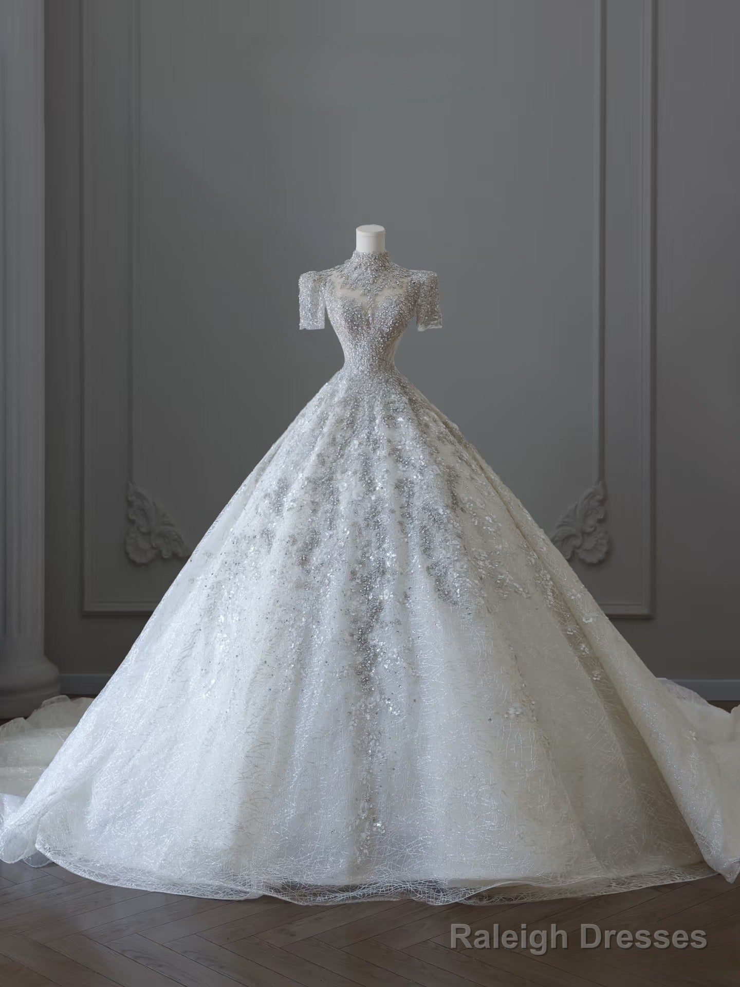 Timeless Ball Gowns Jewel Neckline Sequin Half Sleeves Wedding Dresses Bridal Dress