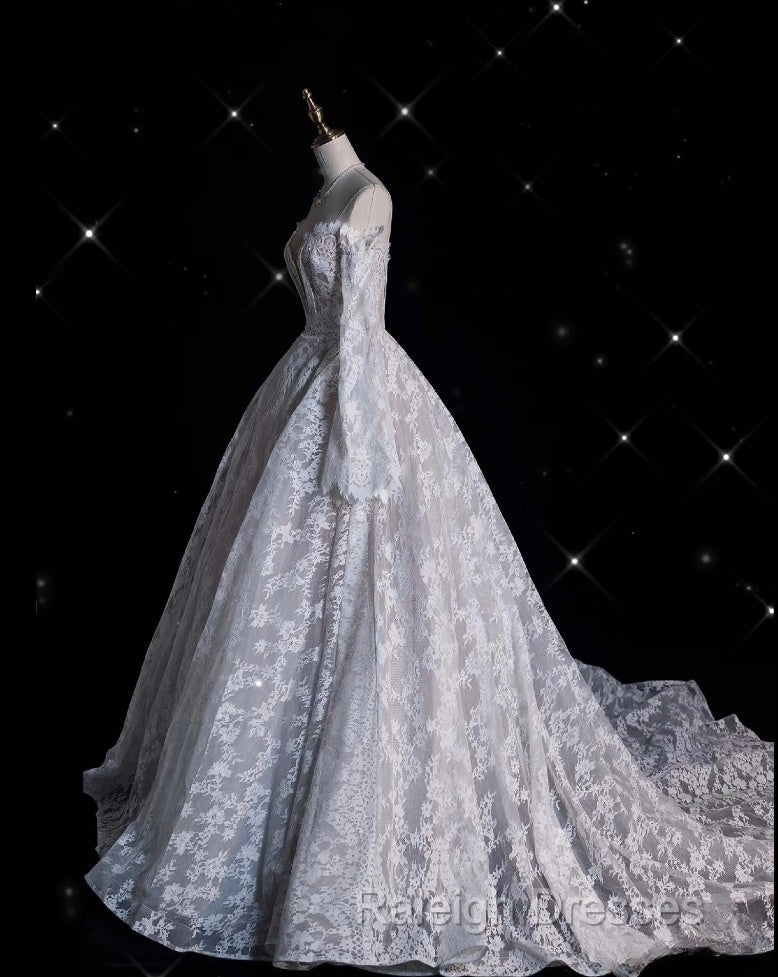 Timeless Ball Gown Off The Shoulder White Lace Long Wedding Dress Bridal Dresses