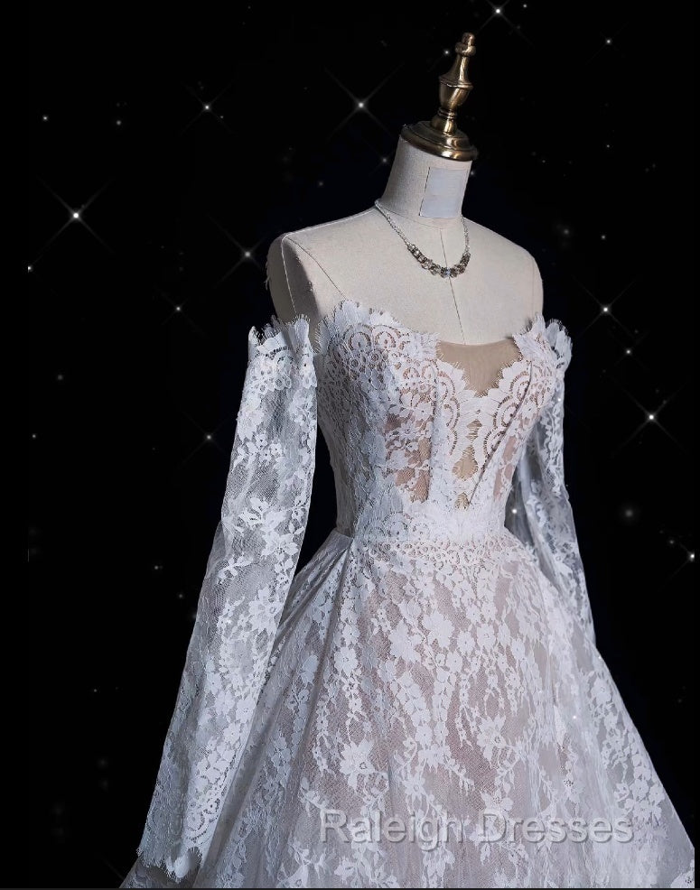 Timeless Ball Gown Off The Shoulder White Lace Long Wedding Dresses Bridal Dress