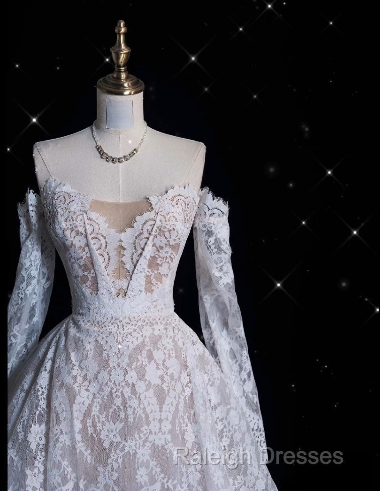 Timeless Ball Gown Off The Shoulder White Lace Long Wedding Dress Bridal Dresses