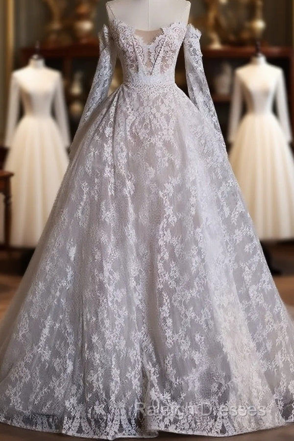 Timeless Ball Gown Off The Shoulder White Lace Long Wedding Dress Bridal Dresses Main image