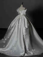Timeless Ball Gown Off The Shoulder White Satin Long Wedding Dresses Bridal Dress