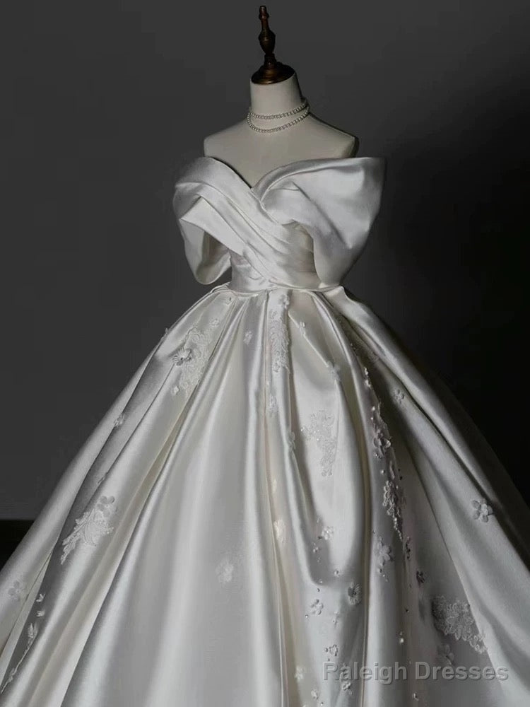 Timeless Ball Gowns Off The Shoulder White Satin Long Wedding Dress Bridal Dresses