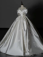 Timeless Ball Gown Off The Shoulder White Satin Long Wedding Dresses Bridal Dress