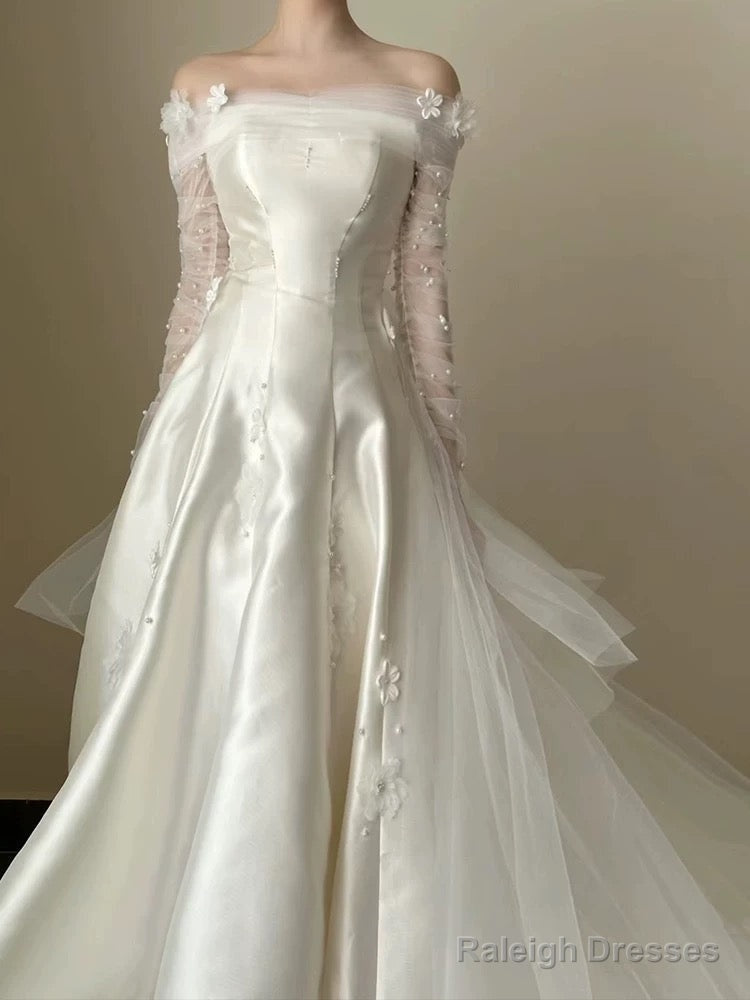 Timeless Ball Gowns Off The Shoulder White Tulle Long Wedding Dress Bridal Dresses