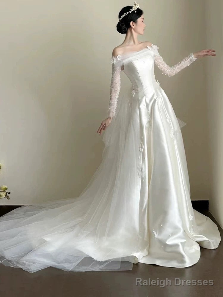 Timeless Ball Gowns Off The Shoulder White Tulle Long Wedding Dress Bridal Dresses Main image